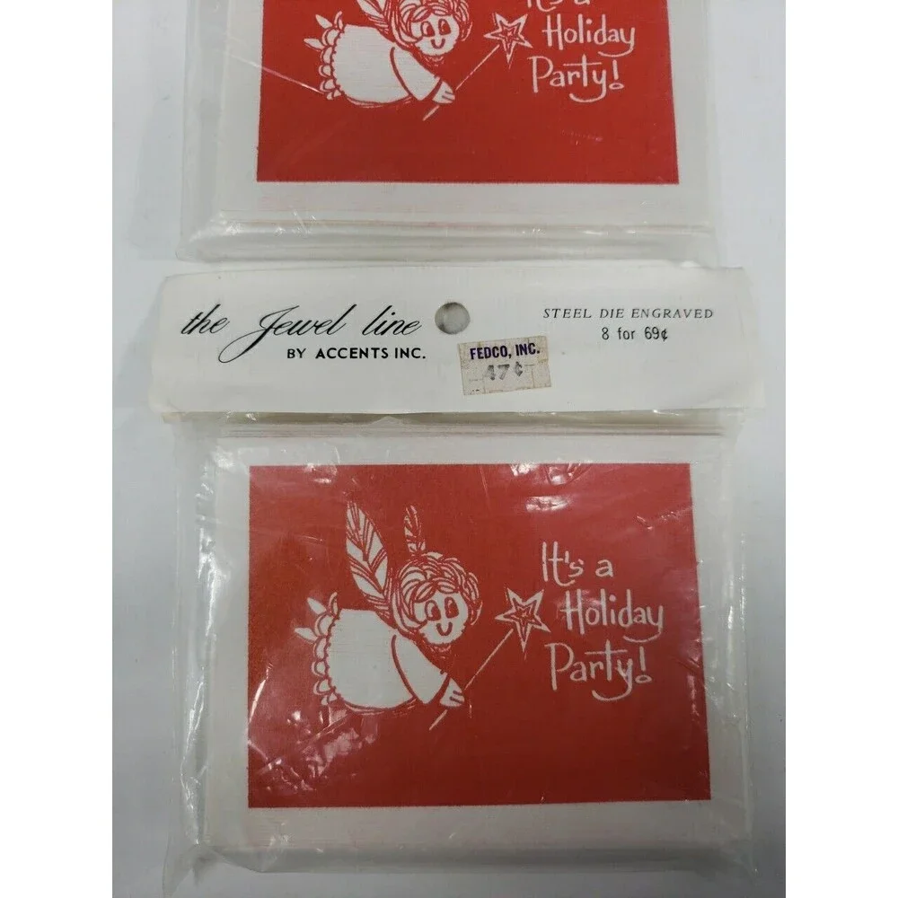 Vintage Christmas Holiday Party Invitations Jewel Line by Accents Lot of 2 Angel